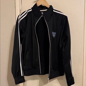 Adidas Women's Mavericks Black Varsity Jacket with White Stripes